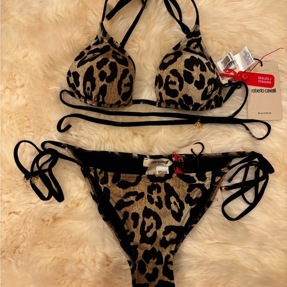 Roberto Cavalli Other - Roberto Cavalli Black and Brown Leopard Bikini Set
